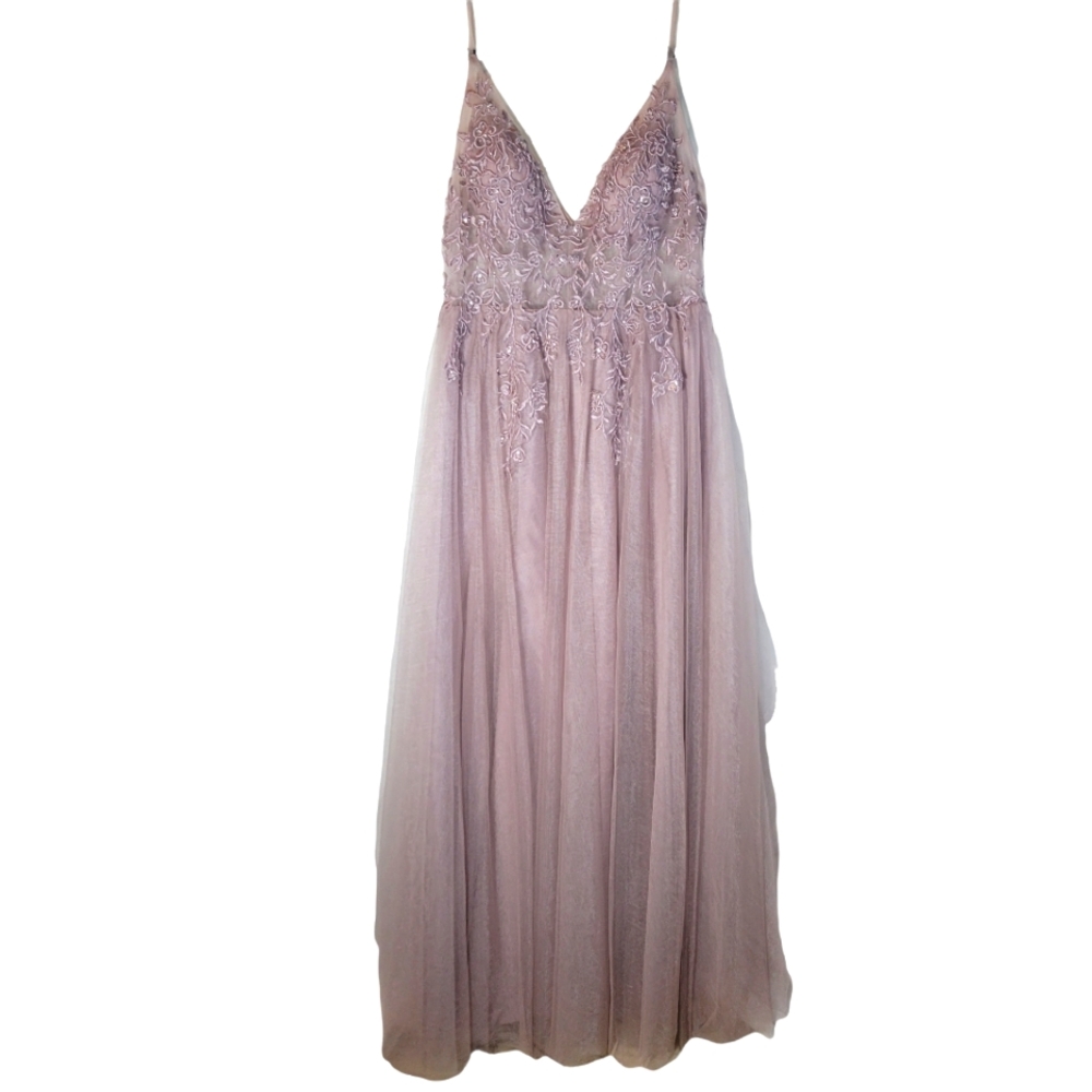 JJ's House formal sheer full length gown purple lace Size 12